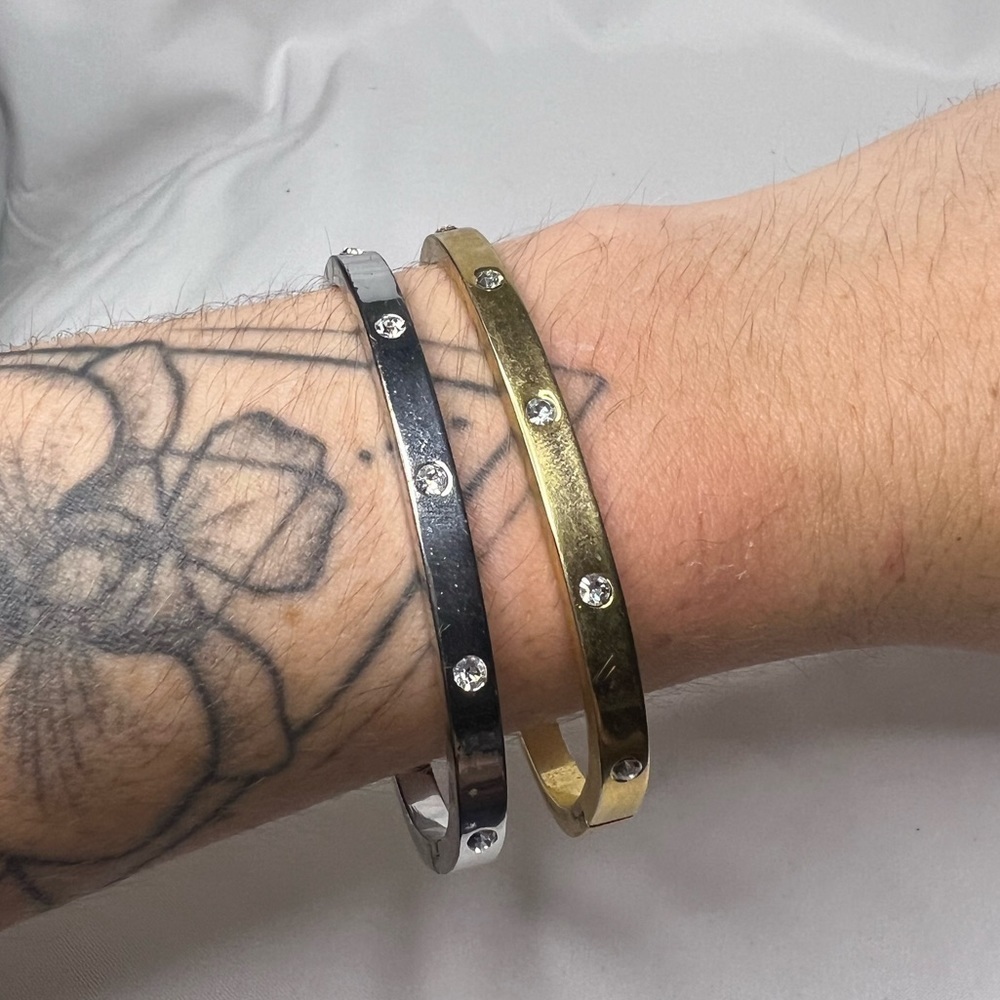 Silver and Gold Rhinestone Bangle Bracelets - Picture 7 of 9